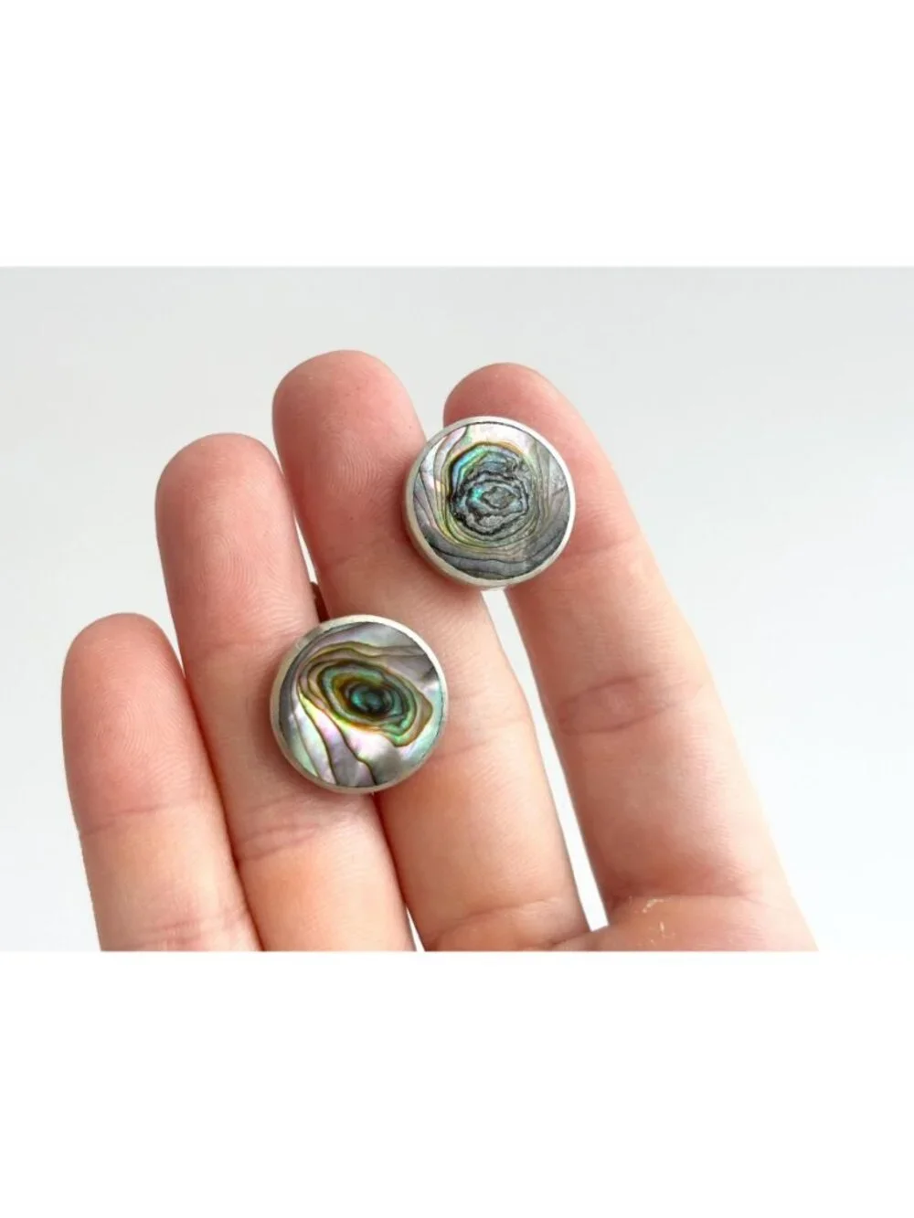 Abalone Inlaid Round Taxco, Mexico Made Sterling Silver 925 Men's Cufflinks